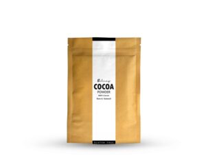 Raw and Natural cocoa powder from bolmay cocoa package with two bottles of cocoa drinks and a cup of cocoa powder from Bolmay coc